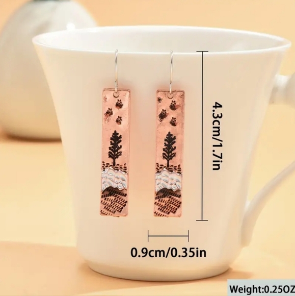 NWOT Vintage Tree River Star Rectangle Drop Earrings - Picture 3 of 3